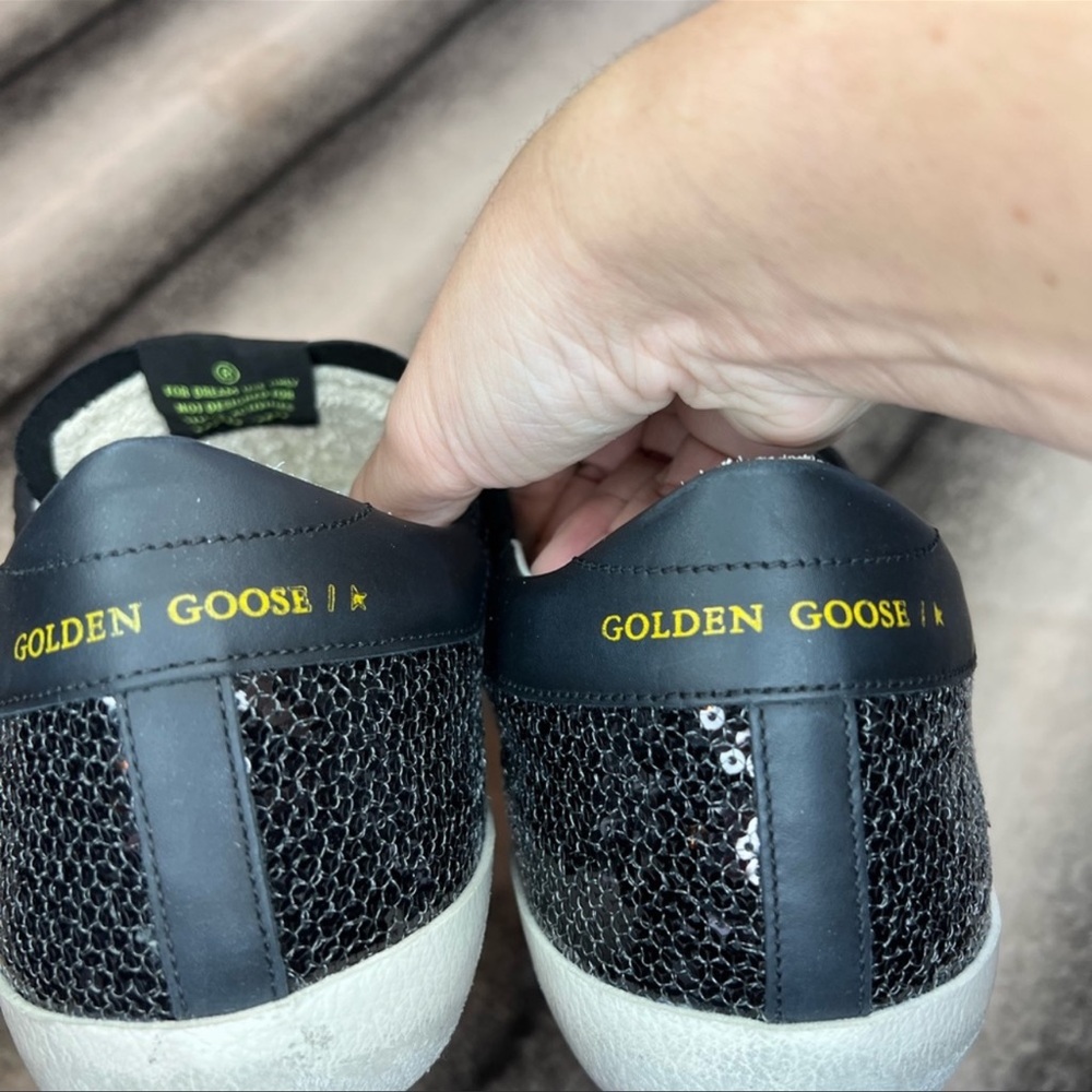 Golden Goose Superstar Sequin Star Leather Heel Black Yellow Fluo Sneakers - Picture 4 of 16